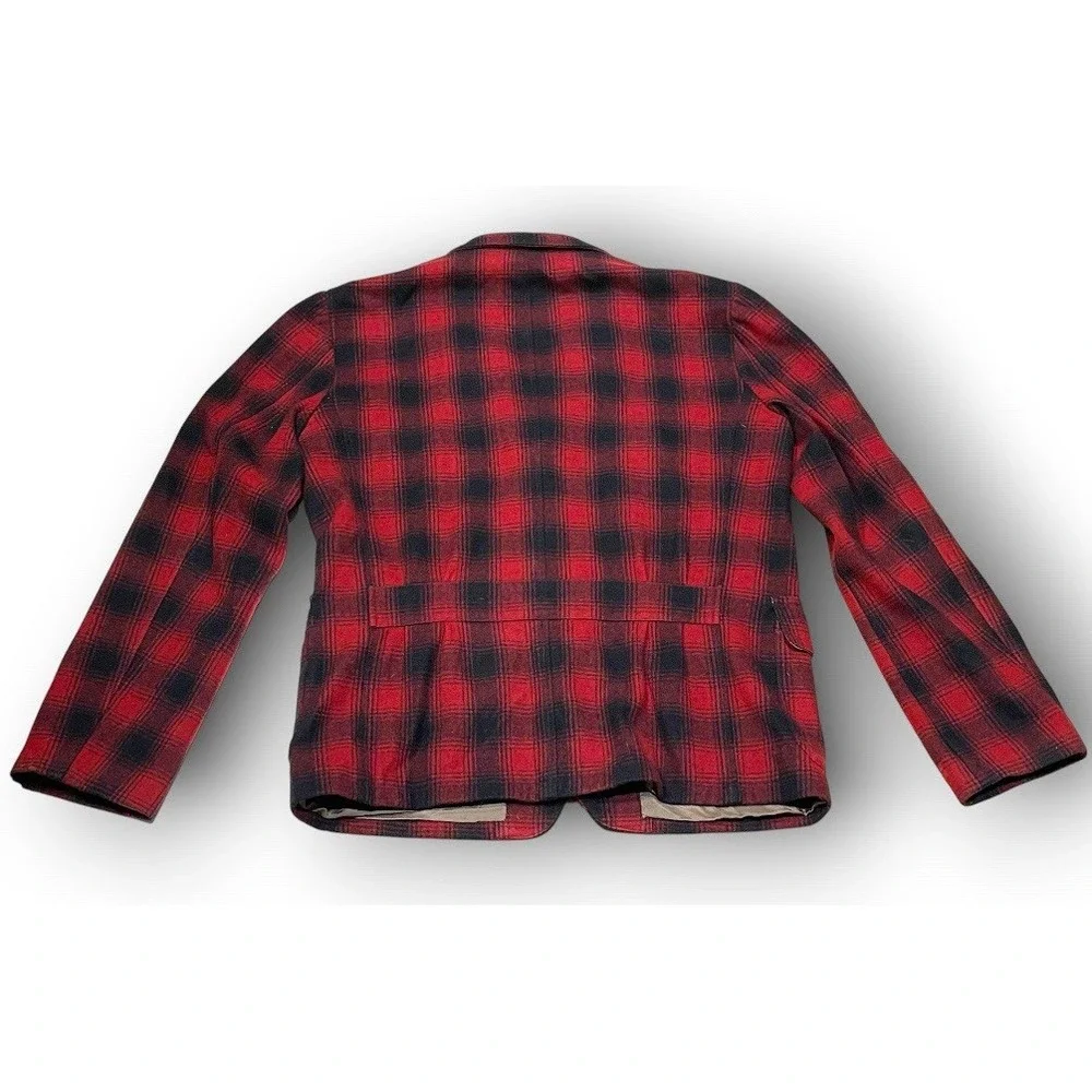 Paul Smith Red Ear Wool Plaid Field Jacket Blazer Men XL Red Black Buffalo Check